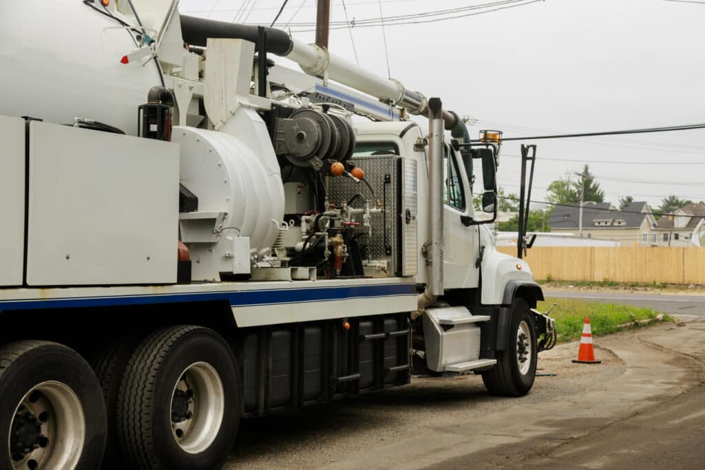 a specialized hydro excavation truck that is being used to clean